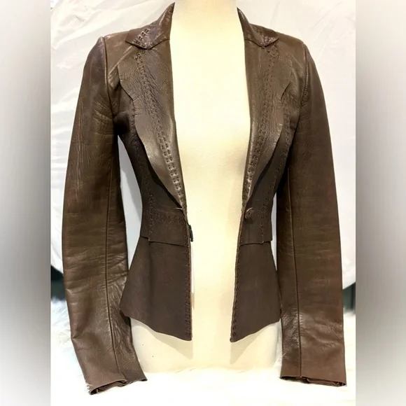 ELIE TAHARI Women's Brown Leather Jacket, size XS - Picture 3 of 5